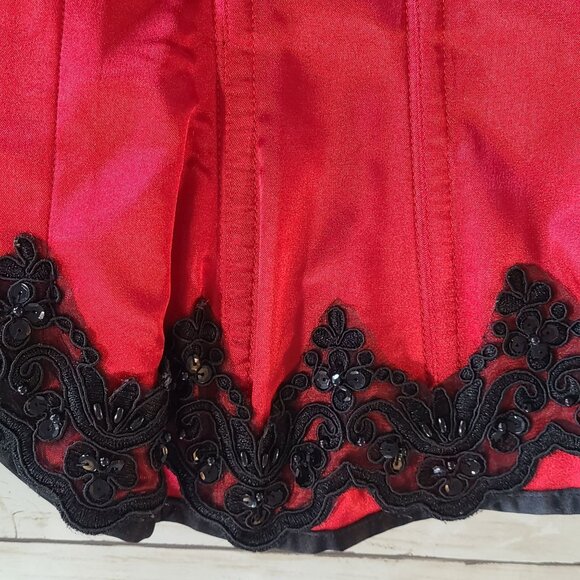 Fox & Royal Rococo Embroidered Beaded Strapless Corset Red Coquette Burlesque 38 - Picture 3 of 10